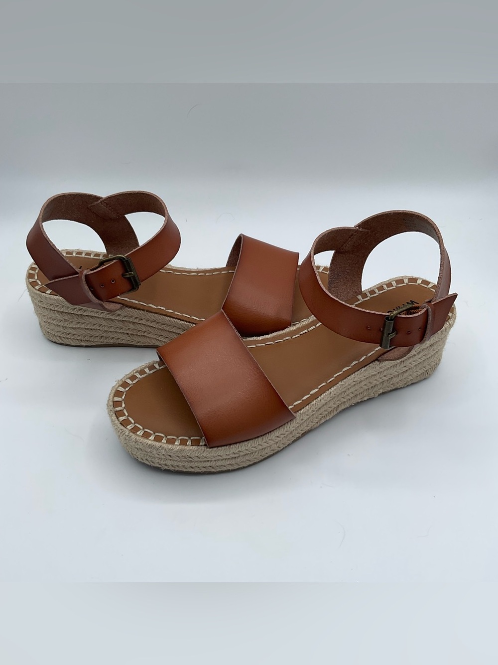 White Mountain Cognac Espadrille Platform Sandals Size 8